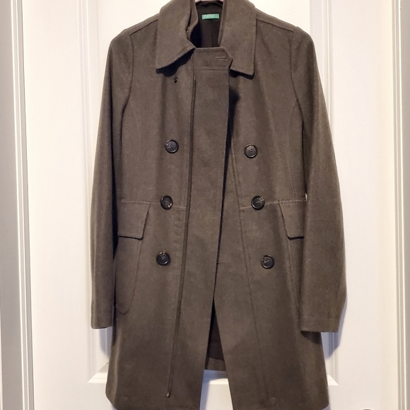 UNITED COLORS OF BENETTON Double Breasted Zip Button Wool Coat US 10 / EU 40 - Picture 1 of 8